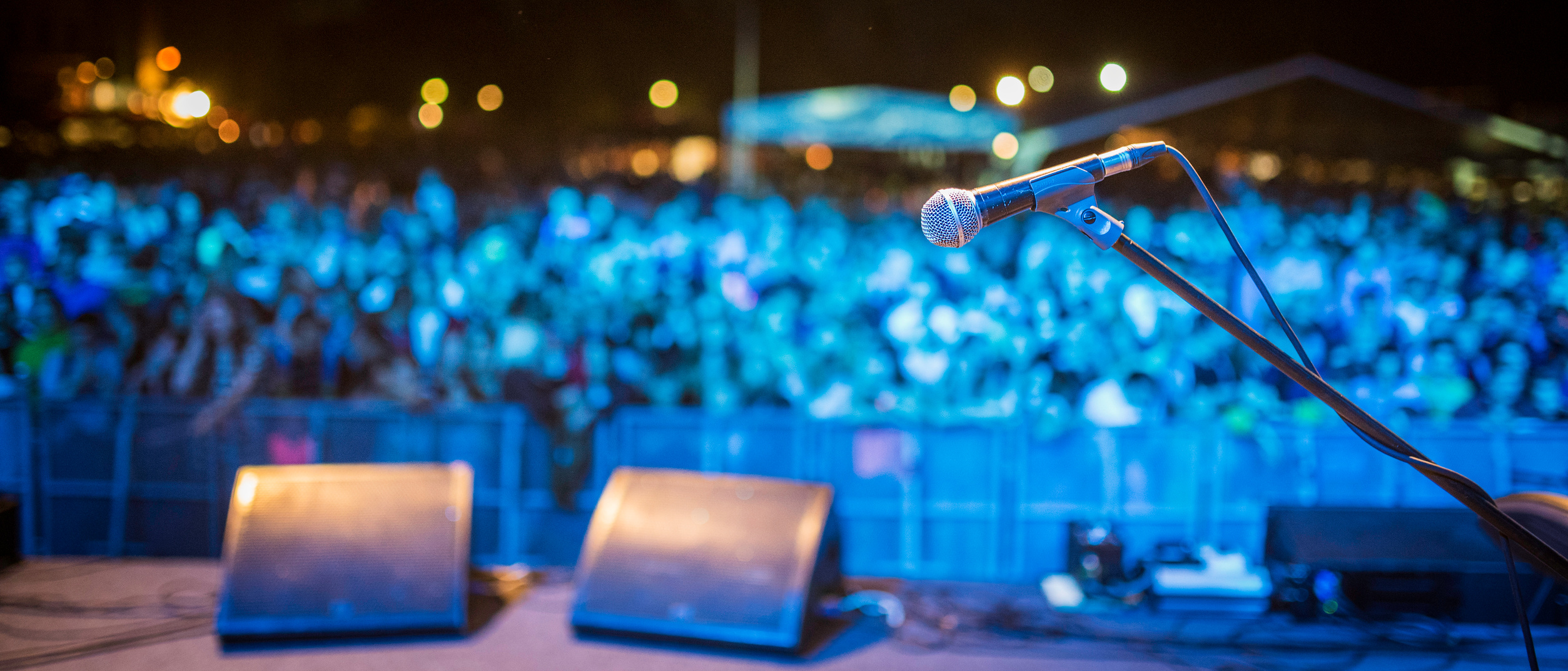 Stage microphone and concert crowd